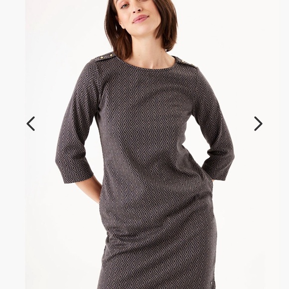 Garcia Textured 3/4 sleeve Midi Dress black and Gray women size M - Picture 3 of 5